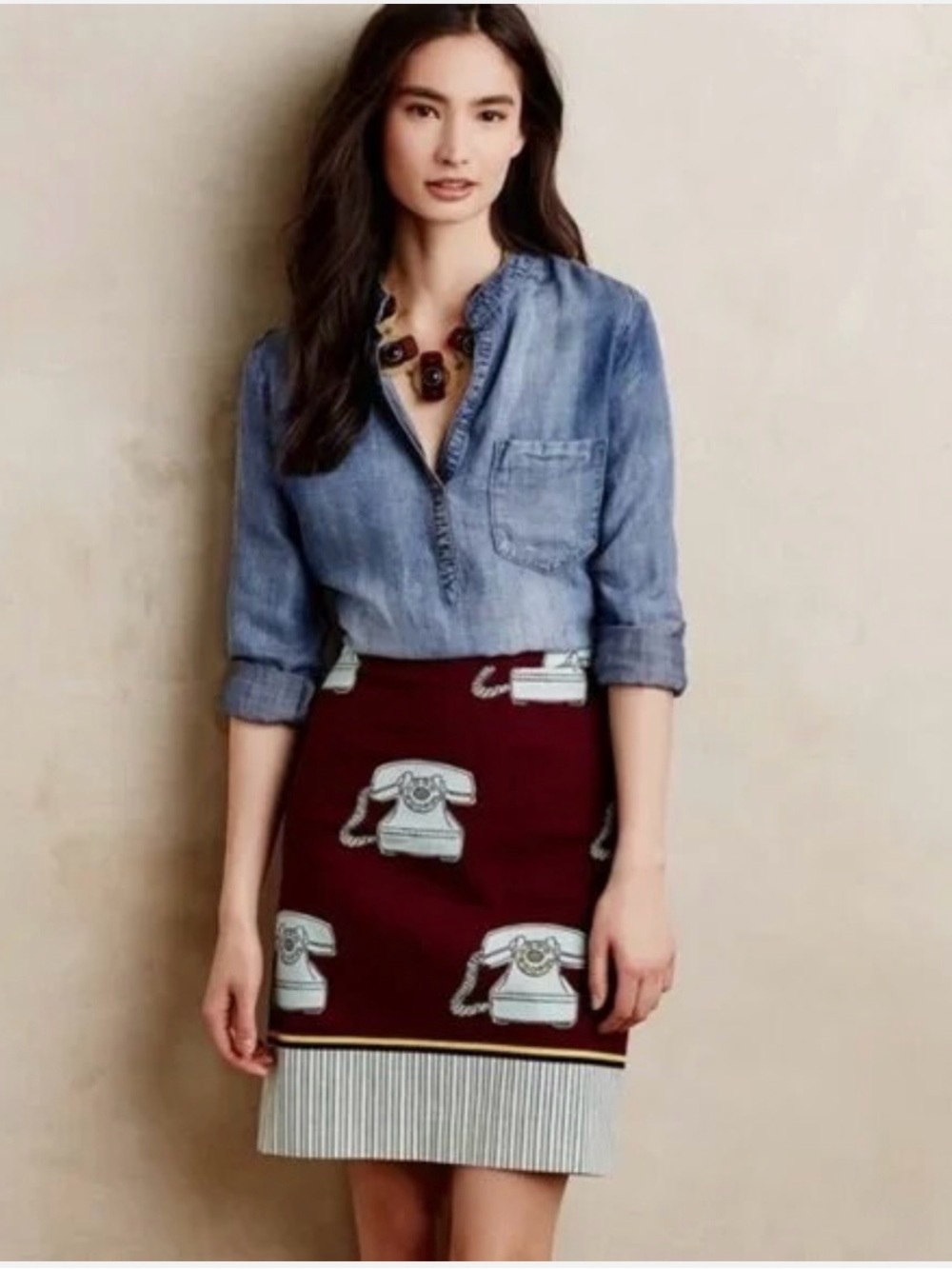 Anthropologie Maeve Clementina Telephone Pencil Skirt, size 8
